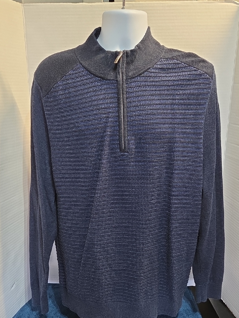 Tommy Bahama Navy Half-Zip Textured Pullover, Large